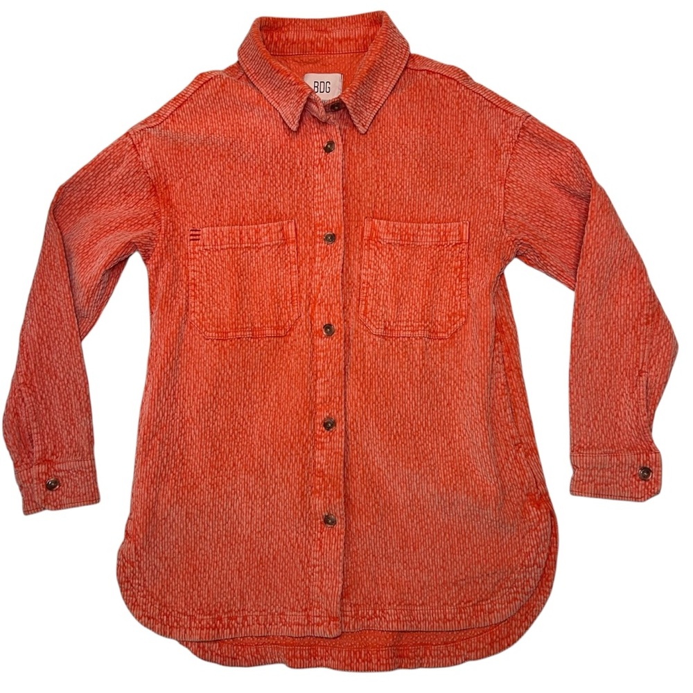 BDG Urban Outfitters Womens XS Neon Coral Textured Jacket Shirt Layering Grandma